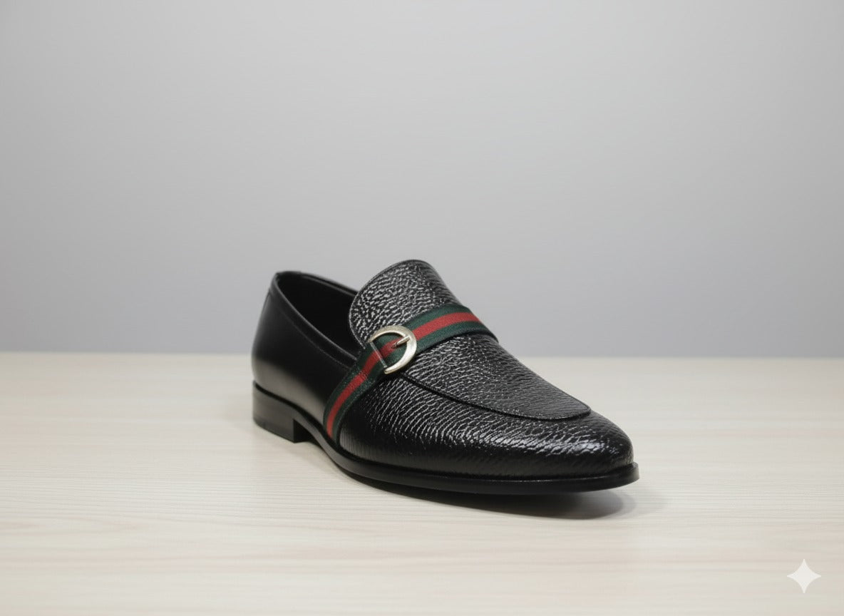 Designer-Inspired Black Grained Leather Loafers