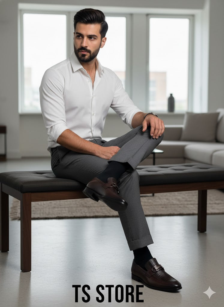 Men's Crocodile-Embossed Leather Loafers with Metal Buckle